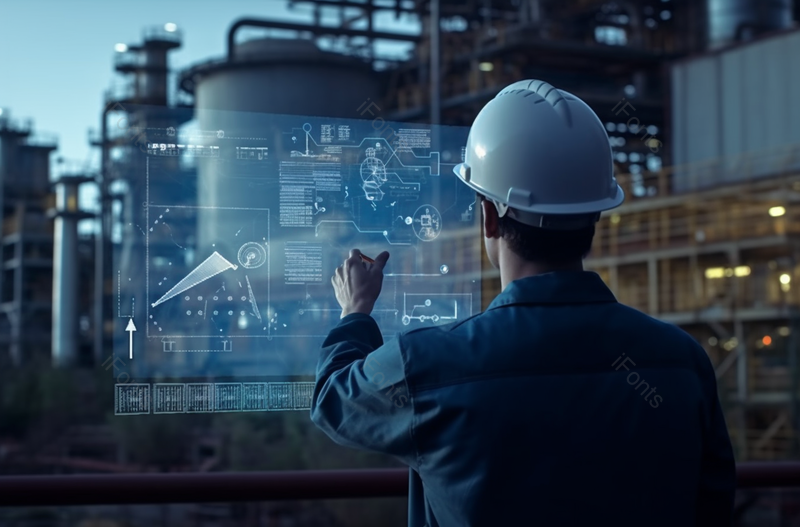 工厂内带头盔工人修改设计图实拍图,高清,摄影图,摄影图片,图片大全,摄影图免费下载